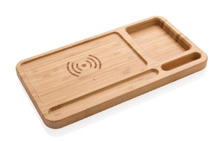 Bamboo desk organiser Wireless Charging pad